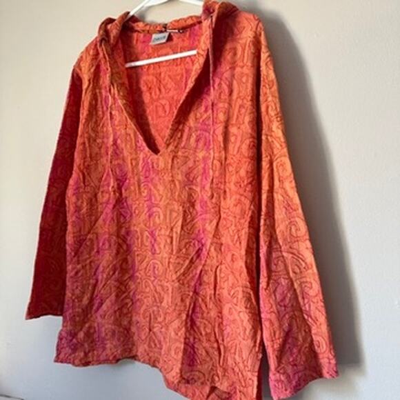 Chicos Hoodie Shirt Womens SMALL Boho Orange V-Neck Embroidered Long Sleeve - Picture 3 of 12